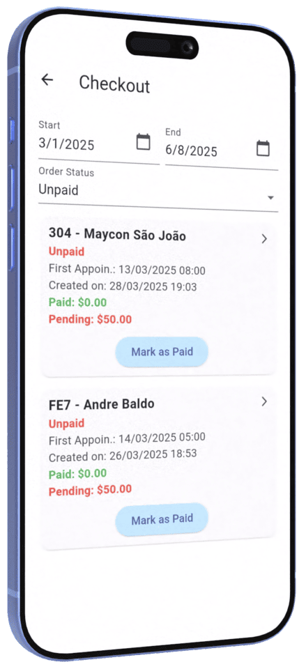 EasyBookPro orders and services screen with detailed status tracking